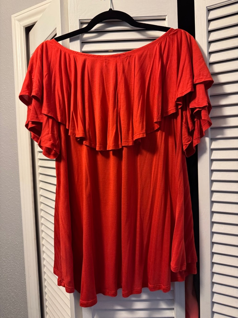 FP Beach Bright Red Ruffle Off-Shoulder Tunic Top - Picture 2 of 3